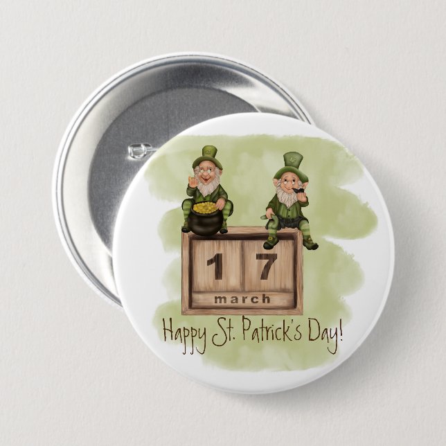 Whimsical Leprechauns St. Patrick's Day Button (Front & Back)