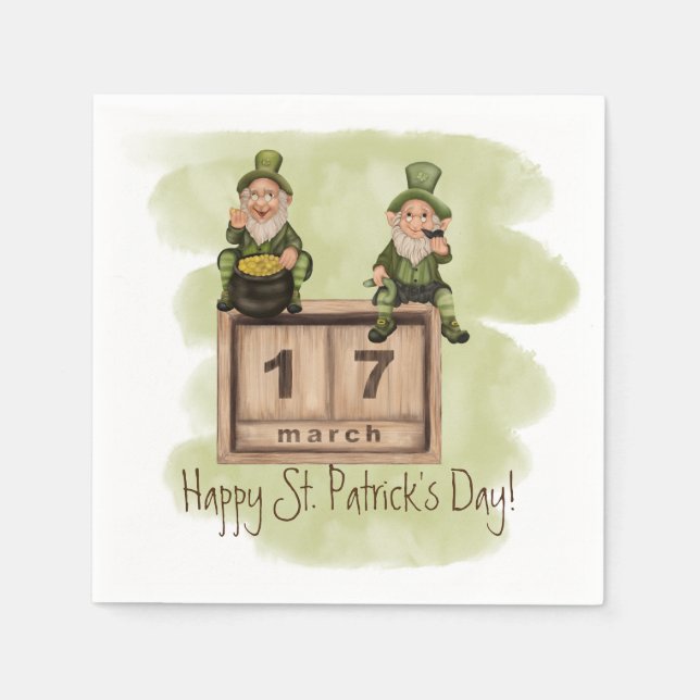 Whimsical Leprechauns St. Patrick's Day Napkins (Front)