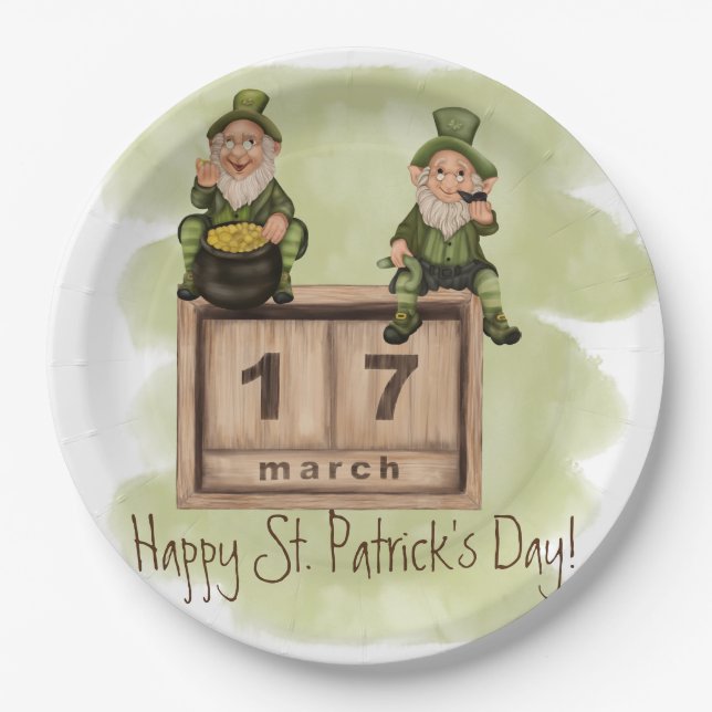 Whimsical Leprechauns St. Patrick's Day Paper Plates (Front)