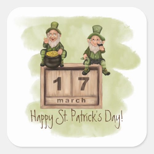 Whimsical Leprechauns St Patricks Day Square Sticker