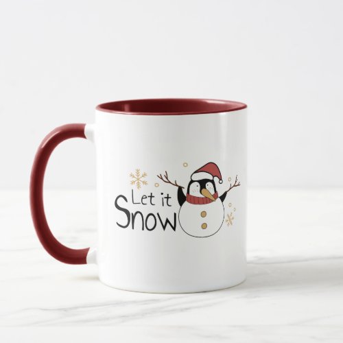 Whimsical Let It Snow Penguin Snowman  Christmas Mug