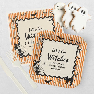 Whimsical Let's Go Witches Halloween Bachelorette Paper Plates