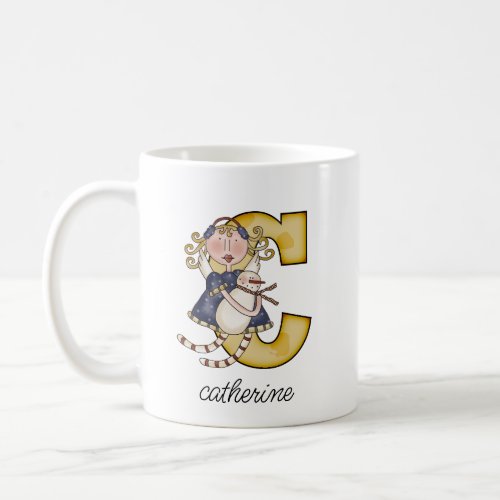 Whimsical Letter C with Snow Angel and Name Coffee Mug