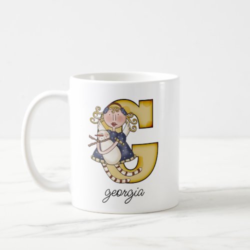 Whimsical Letter  with Snow Angel and Name  Coffee Coffee Mug