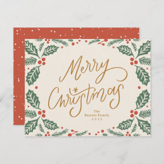 Whimsical Lettered Christmas Holly Holiday Card