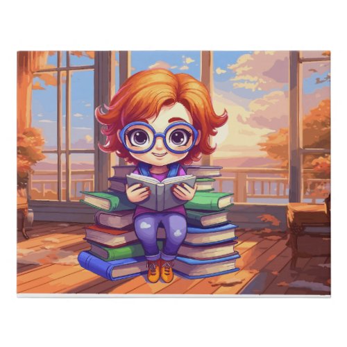 Whimsical Librarian  Book Stack Faux Canvas Print