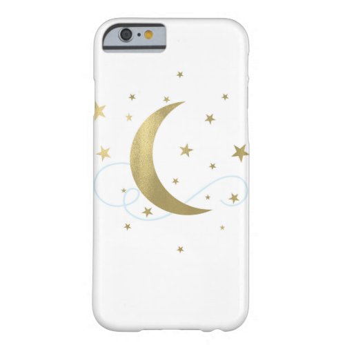 Whimsical Light Blue  Gold Moon Stars Celestial Barely There iPhone 6 Case