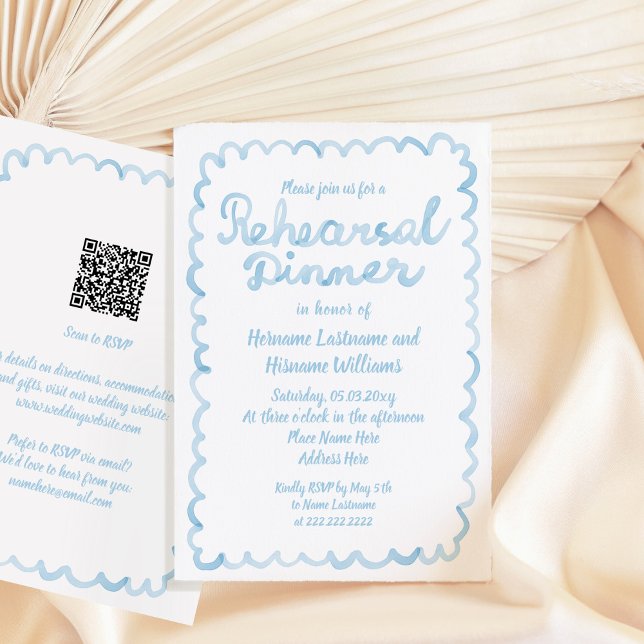 Whimsical Light Blue QR RSVP Code Rehearsal Dinner Invitation (Creator Uploaded)