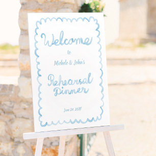 Whimsical Light Blue Rehearsal Dinner Welcome Foam Board