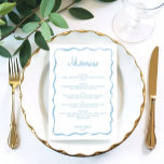 Whimsical Light Blue White Wavy Frame Wedding Menu<br><div class="desc">Easily Personalized Online | Hand-Illustrated | Part of a Matching Wedding Suite Add a joyful touch to your wedding celebration with this whimsical 5x7 wedding menu, designed to delight your guests and tie your table decor beautifully into your overall theme. Featuring a charming hand-illustrated watercolor wavy frame in soft light...</div>
