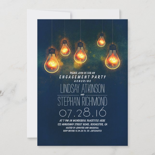 whimsical light bulbs romantic engagement party invitation (Front)