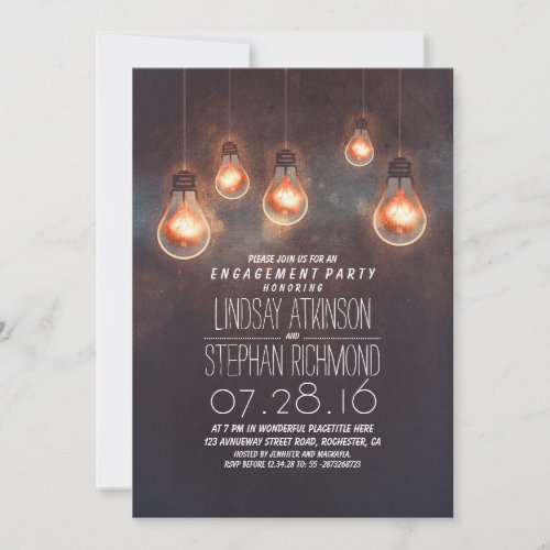 whimsical light bulbs romantic engagement party invitation