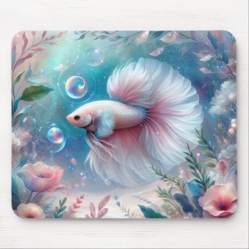 Whimsical Light Pink Betta Fish Mouse Pad