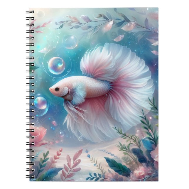 Whimsical Light Pink Betta Fish Notebook (Front)