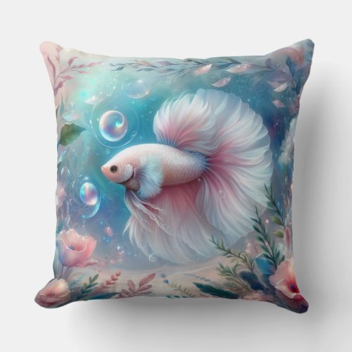 Whimsical Light Pink Betta Fish Throw Pillow