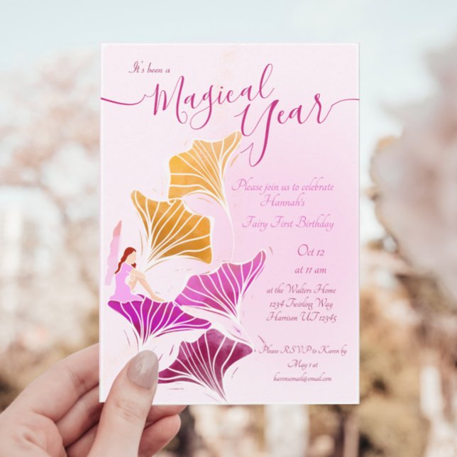 Whimsical Light Pink Fairy First Magic Birthday Invitation (Creator Uploaded)
