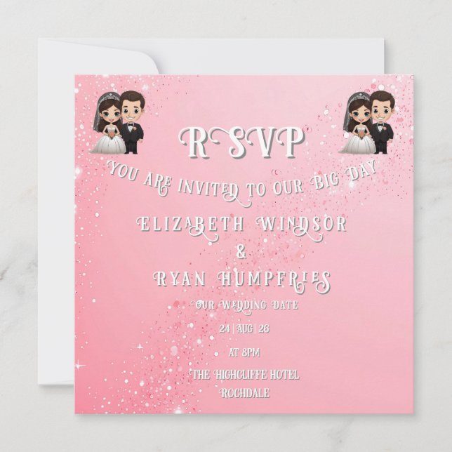 "Whimsical Light Pink Wedding Invitations Sparkles (Front)