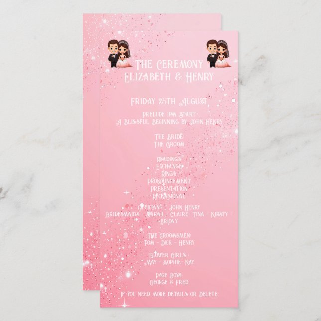 Whimsical Light Pink Wedding sparkles programe (Front/Back)