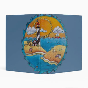 Whimsical Lighthouse Beach Scene Coastal Folk Art Mini Binder