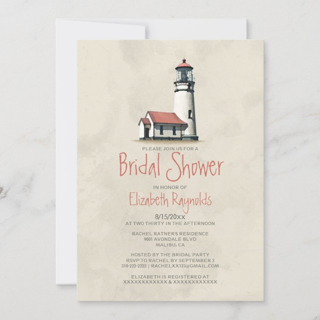 Whimsical Lighthouse Bridal Shower Invitations (Front)