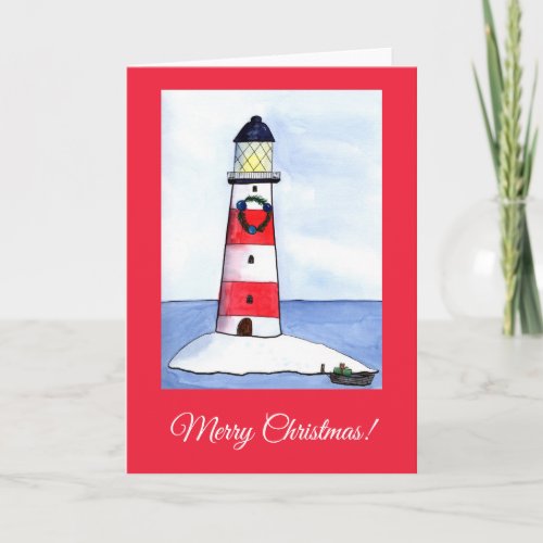 Whimsical  Lighthouse Christmas Greeting Card