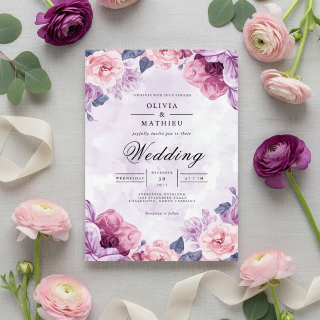 Whimsical Lilac Floral Elegance Wedding Invitation (Creator Uploaded)