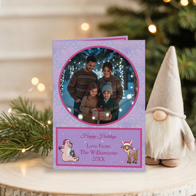 Whimsical Lilac Holiday Photo Folded Holiday Card (Creator Uploaded)