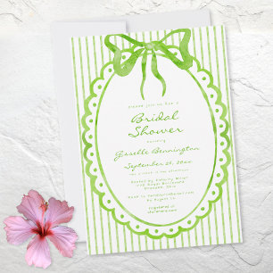 Whimsical Lime Watercolor Bow Stripe Bridal Shower Invitation