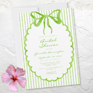 Whimsical Lime Watercolor Bow Stripe Bridal Shower Invitation