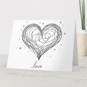 Whimsical Line Art Heart with "Love"  Thank You Card