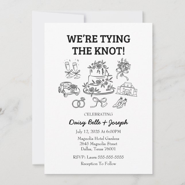 Whimsical Line Art Wedding Invitation (Front)