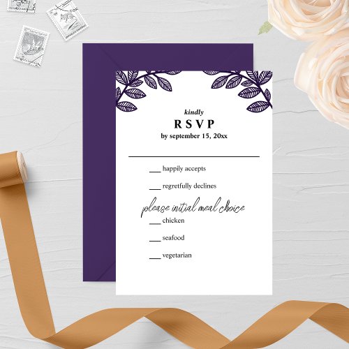 Whimsical Line Leaves Wedding RSVP Card