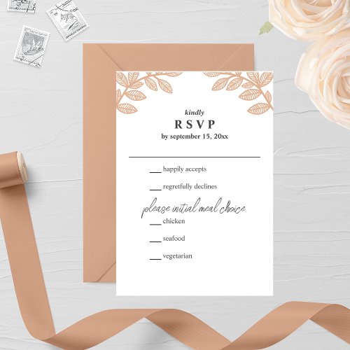 Whimsical Line Leaves Wedding RSVP Card