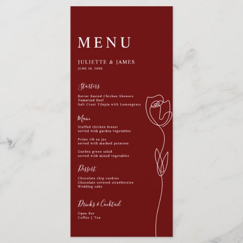 Whimsical Line Rose Menu Card