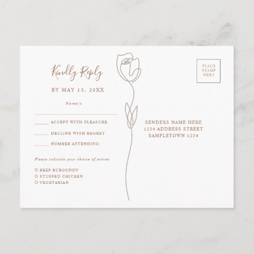 Whimsical Line Rose RSVP Postcard