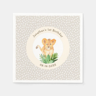 Whimsical Lion Cub Forest Woodland Dotted Birthday Napkins