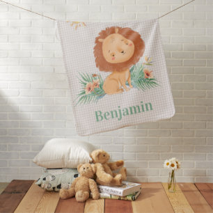 Whimsical Lion In Jungle Personalized   Baby Blanket