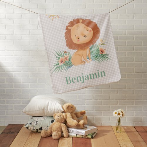 Whimsical Lion In Jungle Personalized   Baby Blanket