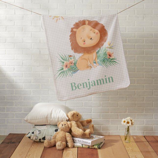 Whimsical Lion In Jungle Personalized   Baby Blanket (In Situ)