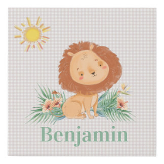 Whimsical Lion In Jungle Personalized Faux Canvas Print