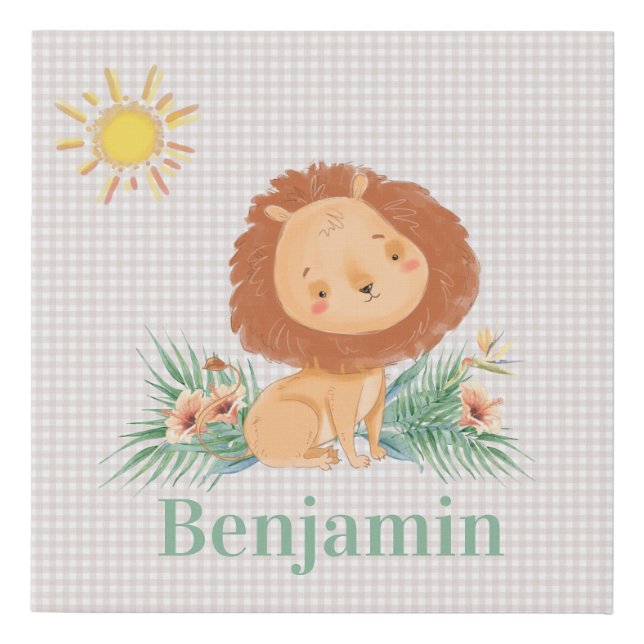 Whimsical Lion In Jungle Personalized Faux Canvas Print (Front)