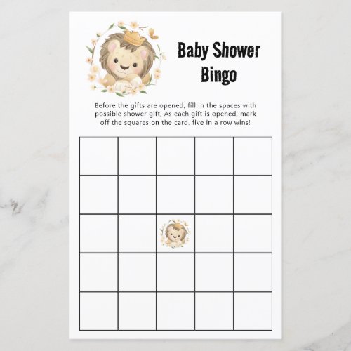 Whimsical Lion King Baby Shower Jungle Bingo Game