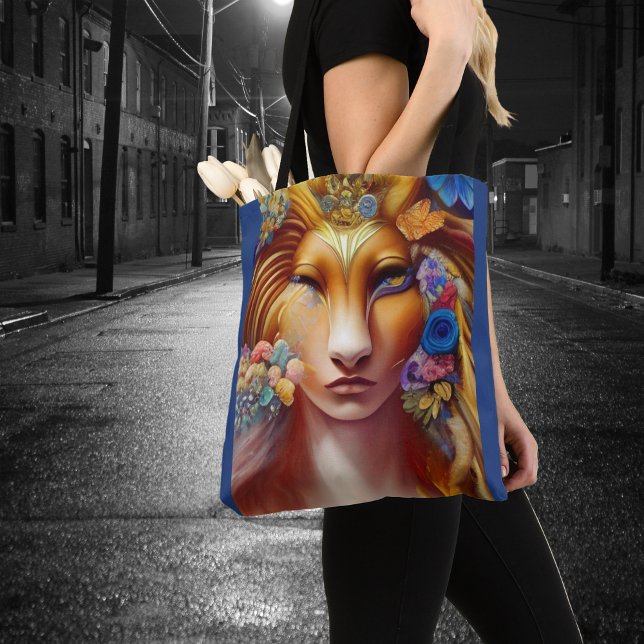 Whimsical Lion Leo Spirit Guide Girls Face Fantasy Tote Bag (Creator Uploaded)
