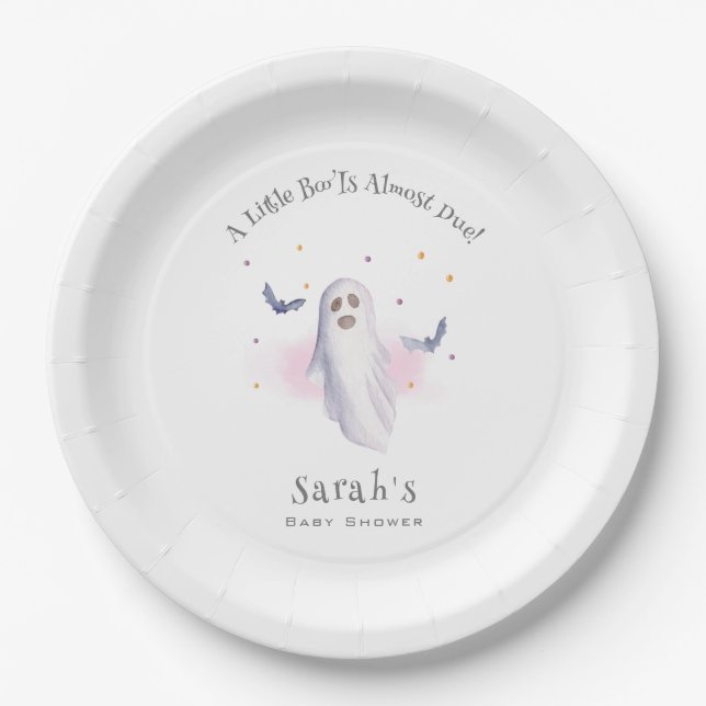 Whimsical Little Boo Halloween Baby Shower Paper Plates (Front)