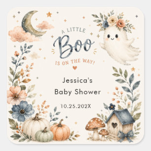 Whimsical Little Boo on the Way Baby Shower Square Sticker