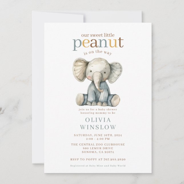 Whimsical Little Elephant Baby Shower Invitation (Front)