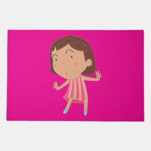Whimsical Little Girl in Pink Striped Dress Doormat