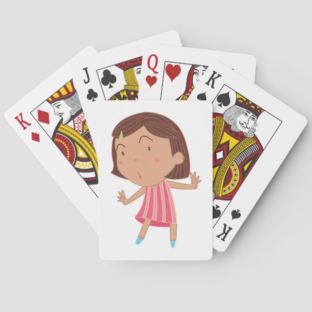 Whimsical Little Girl in Pink Striped Dress Poker Cards (Back)