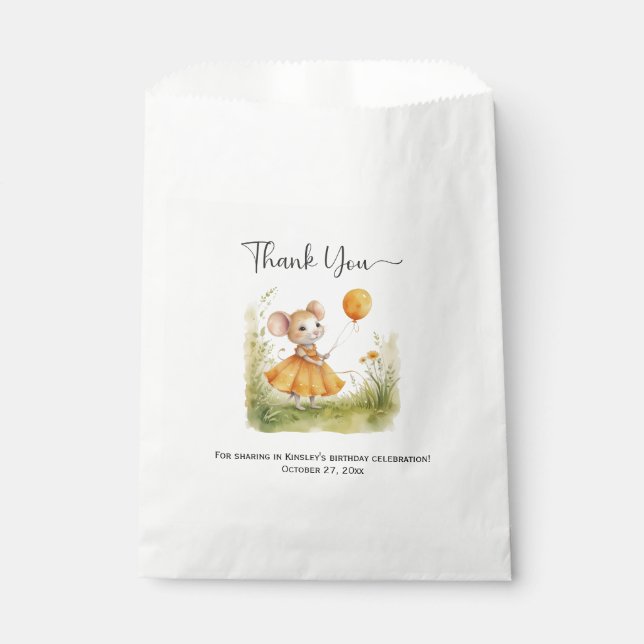 Whimsical Little Girl Mouse Birthday | Favor Bag (Front)