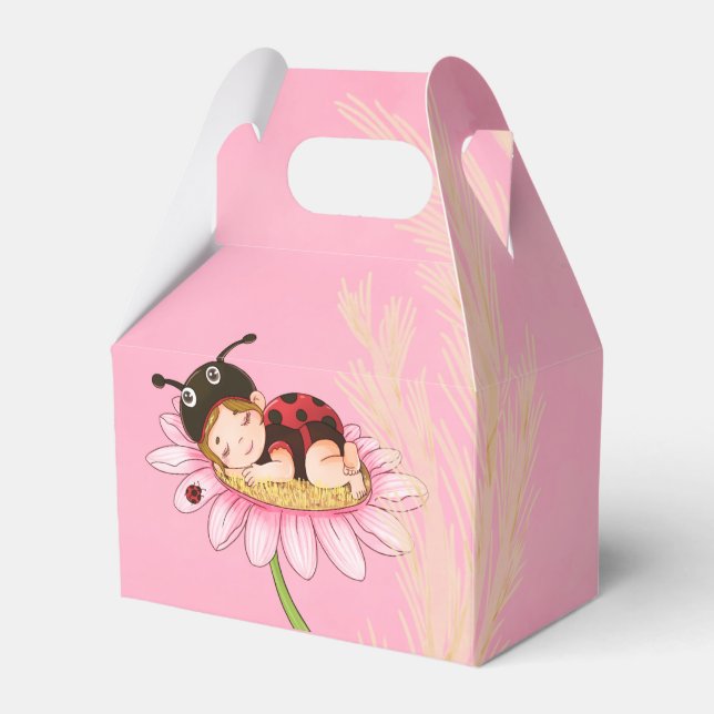 Whimsical Little Ladybug Baby Shower Favor Boxes (Front Side)